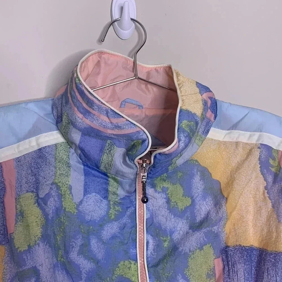 Vintage Retro Pastel Pink Blue East West Zip Up Windbreaker Jacket Size Medium - Picture 4 of 6
